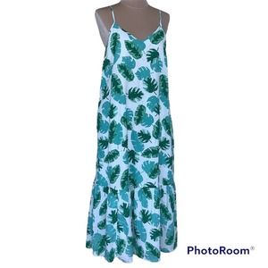 Re-Imagined by J. Crew Monstera Plant Print Crinkled Cotton Pullover Sun Dress